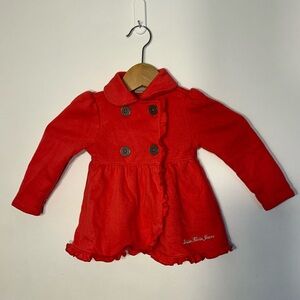 Calvin Klein Red Girls Double-Breasted Peacoat with Ruffle Hem